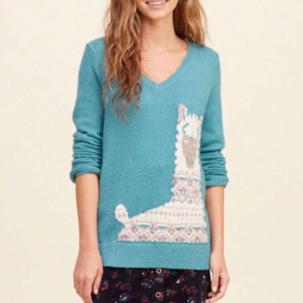 NWOT Hollister Llama Turquoise Sweater Sz XS